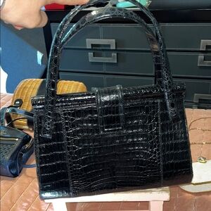 Nancy Gonzalez Black Crocodile-Pattern Shoulder Bag